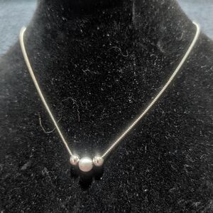 17" Sterling Silver Plated Beaded Chain Necklace Silver Tone Bead Station Neckla